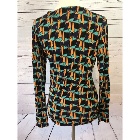 Cabi Small Long Sleeve Shirt Faux‎ wrap ruched Gathered Front Geometric Colorful - Picture 4 of 9